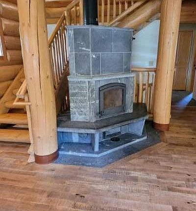 Wood burning fireplace in the family room
