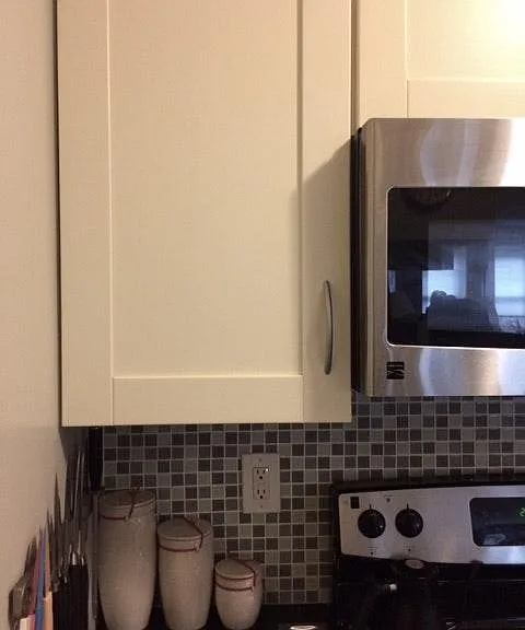 White cabinets and microwave