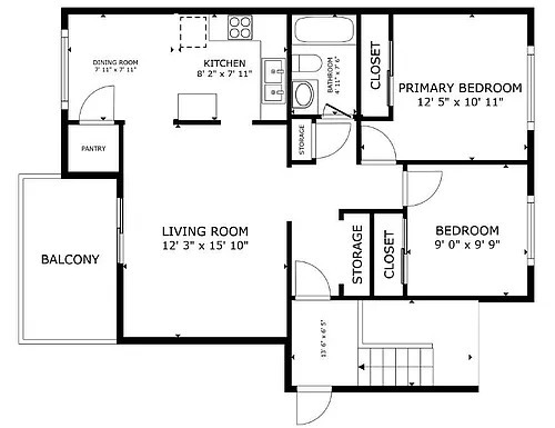 Floor plan 2 Bedroom 1 Bath
