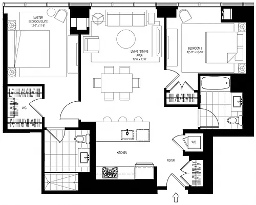 Floor plan 800 Park 2 Bed/2 Bath-B3