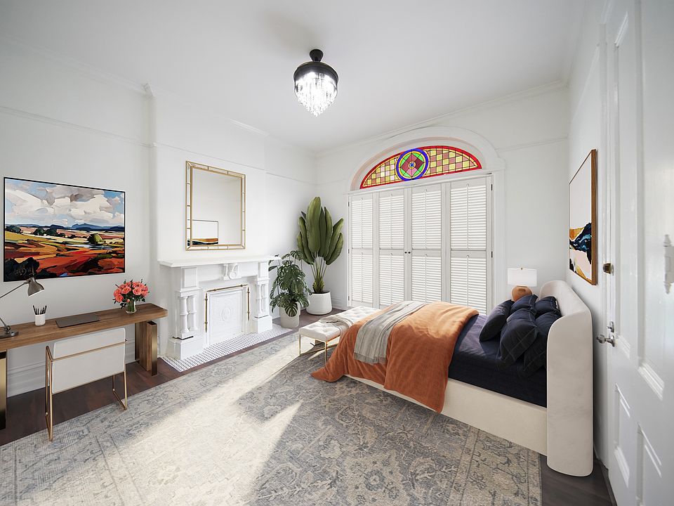 First floor home, front bedroom staged.