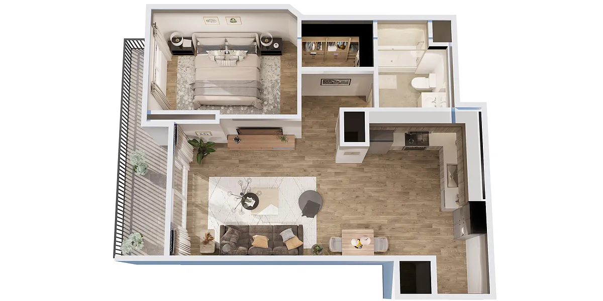 Floor plan 1 BD, 1 BTH A5
