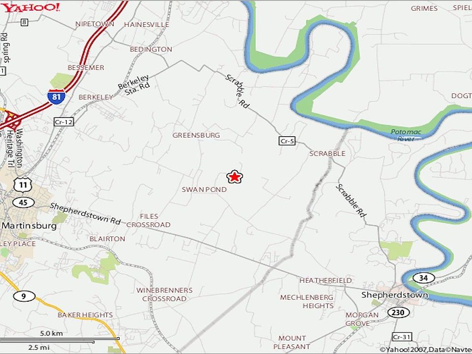 map showing location btwn Martinsburg-Shepherdstown, near Potomac River