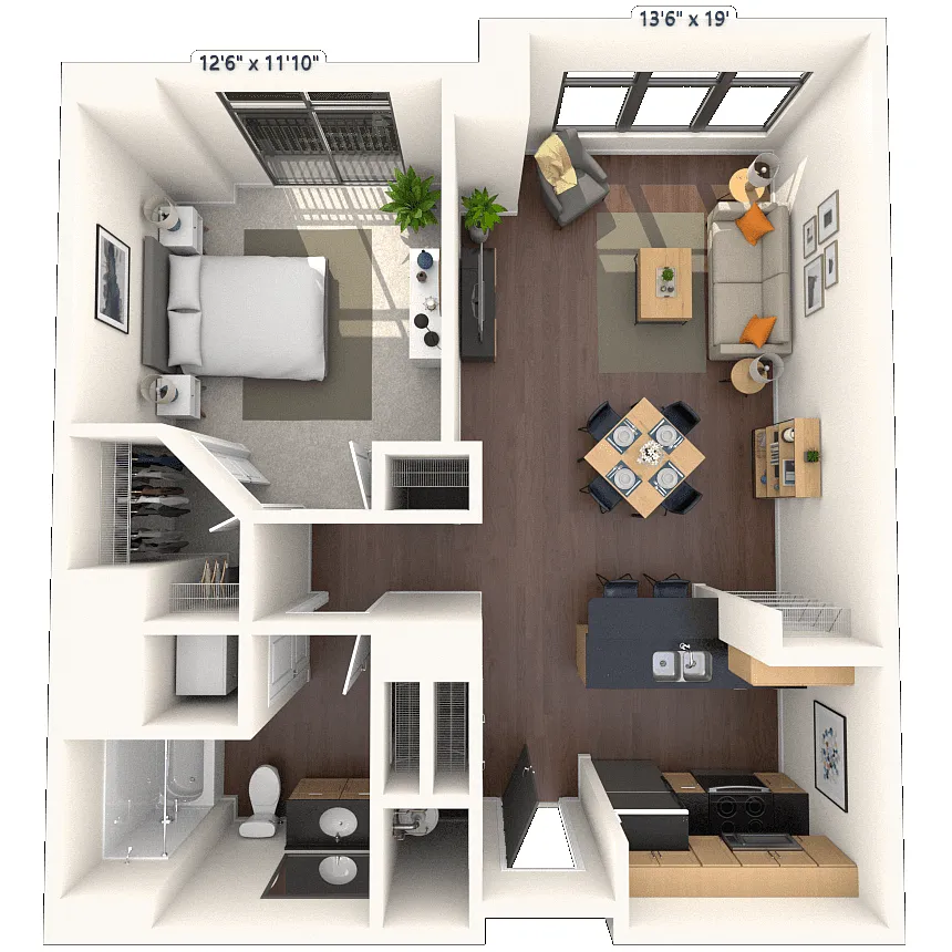 Floor plan Traditional 1x1 771-854 SF