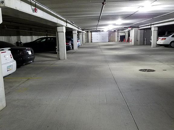 Well-lit parking garage