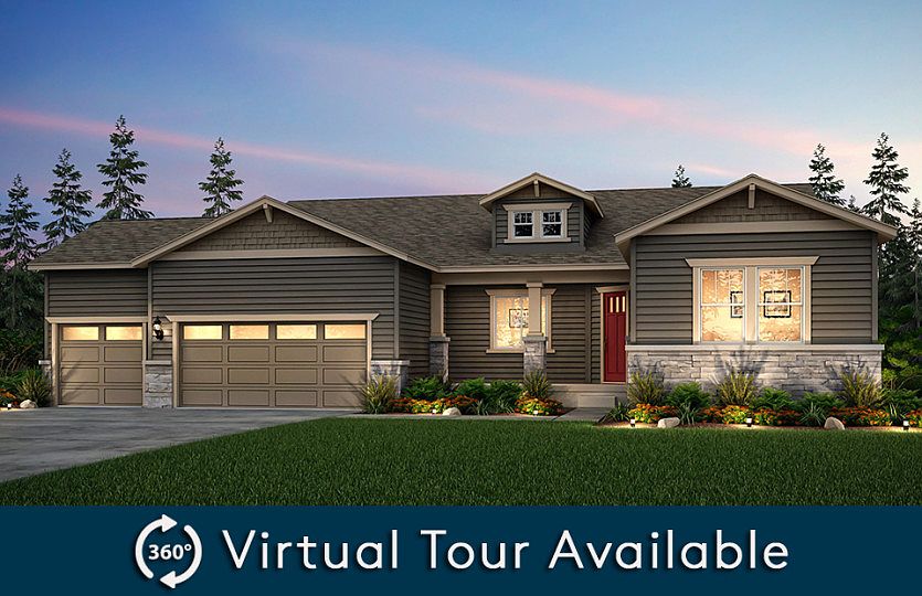 The Voyage, a one-story single family home with a 3-car garage shown in exterior B.