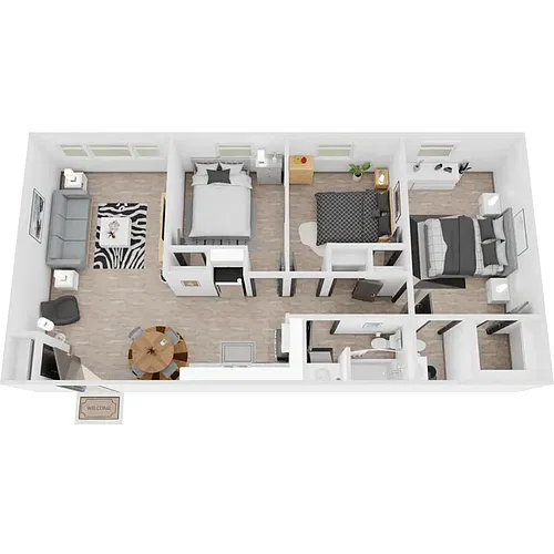 Floor plan Modern Three Bedroom Two Bath