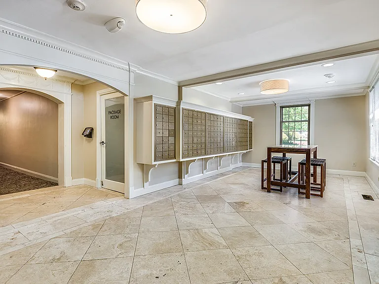 Lobby with post boxes and seating area