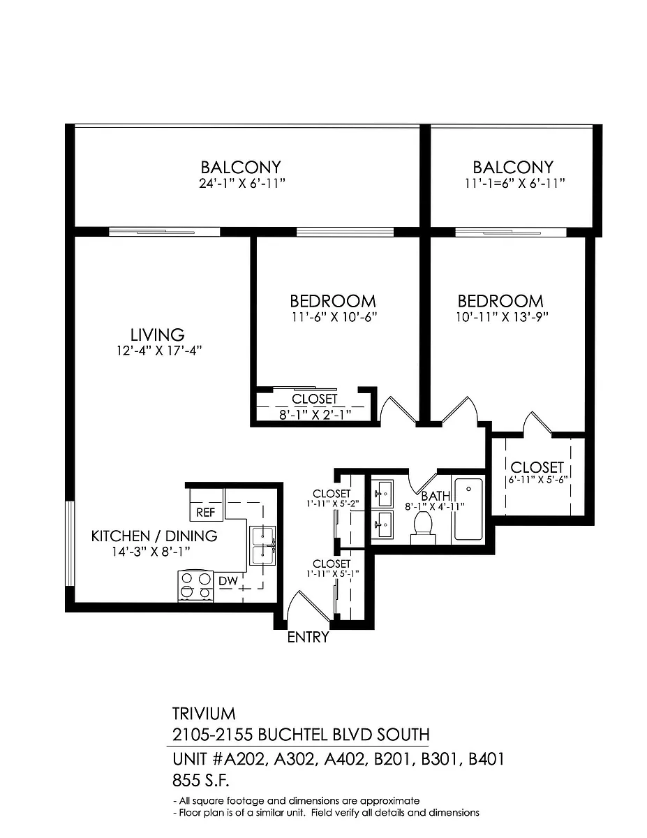 Floor plan 2 Bedroom, 1 Bathroom