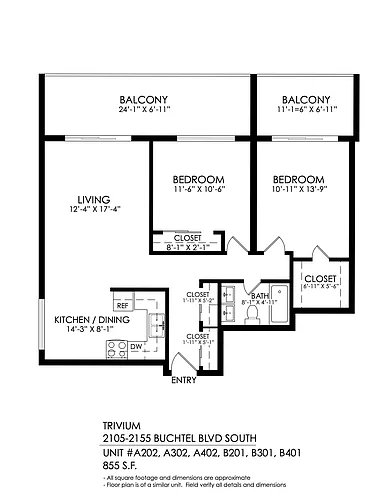 Floor plan 2 Bedroom, 1 Bathroom