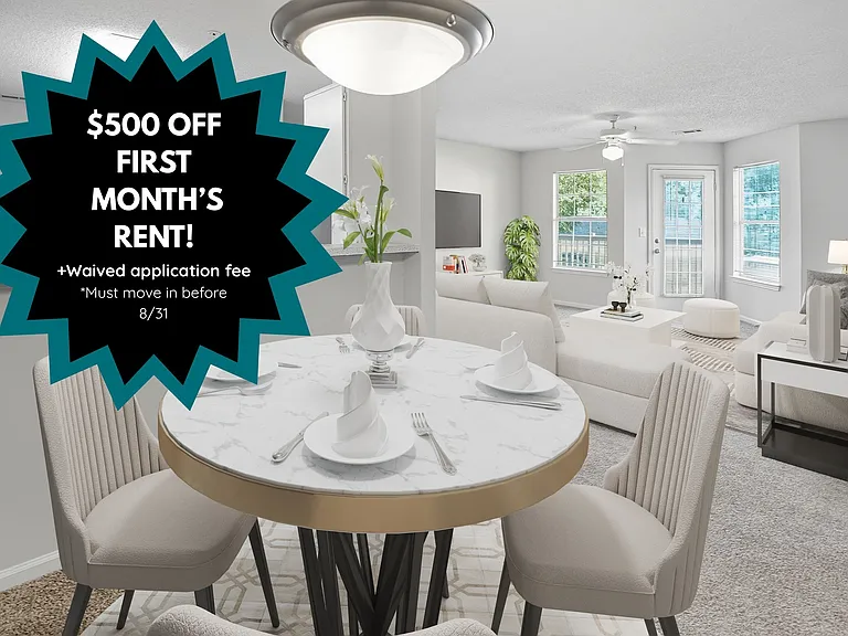 Elevate your living at Crescent Pointe Apartments with a stunning dining space perfect for gatherings. Enjoy special savings of $500 off your first month's rent! Don't miss outschedule your tour today and make this space your own!
