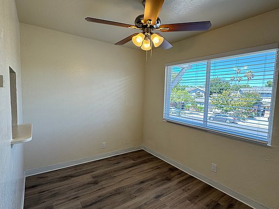Dining area fits small table and chairs.