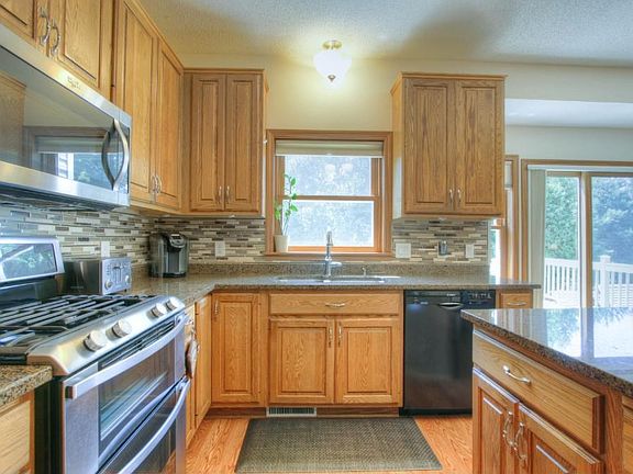 Beautiful granite counters and modern tile backsplash