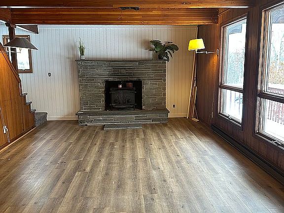 Living room with woodstove