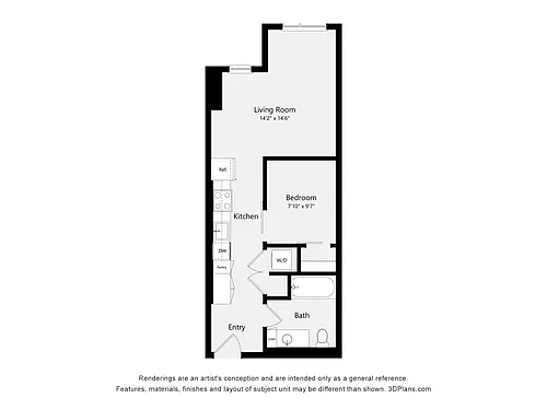 Floor plan Urban One Bed One Bath 4