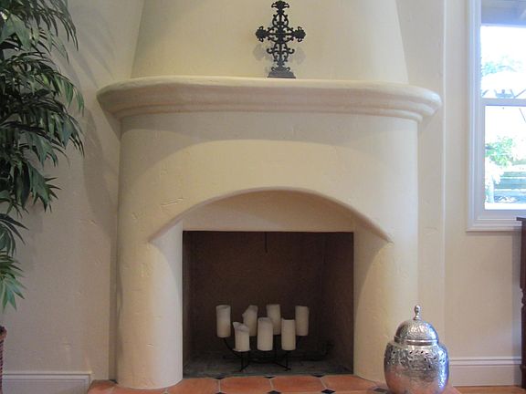 Beehive fireplace (gas) with Malibu tile accents