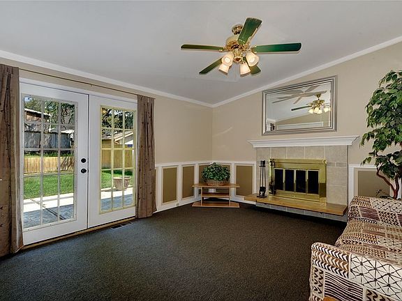Cozy family room with french doors to patio