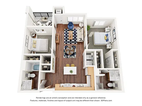 Floor plan Two Bedroom 2BAV - 60%
