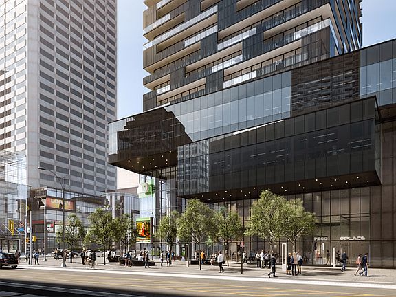 Stores, restaurants, etc. are located in the lobby of this condo building
