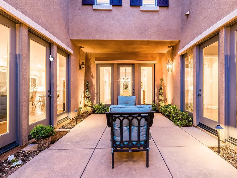 Courtyard with entrance to living room, dining room and office