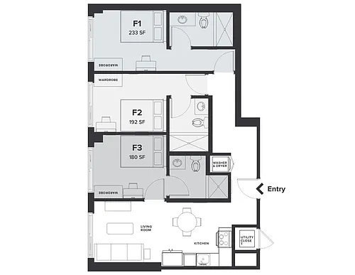 Floor plan Rent-By-Bedroom 3x3 C2