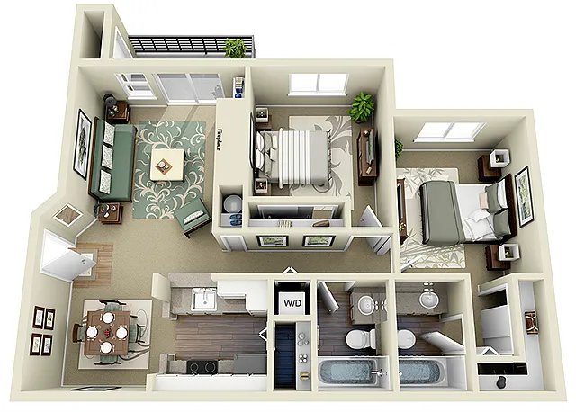 Floor plan Two Bedroom Two Bath