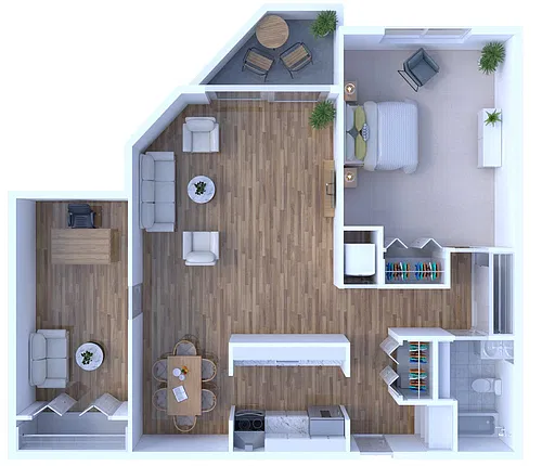 Floor plan 1 Bed 1 Bath DLX Renovated