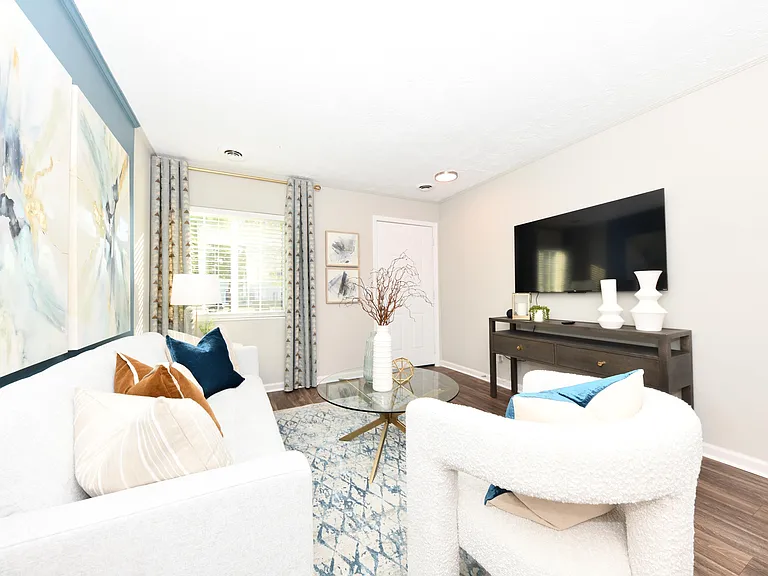 Living Room with Hardwood Style Flooring