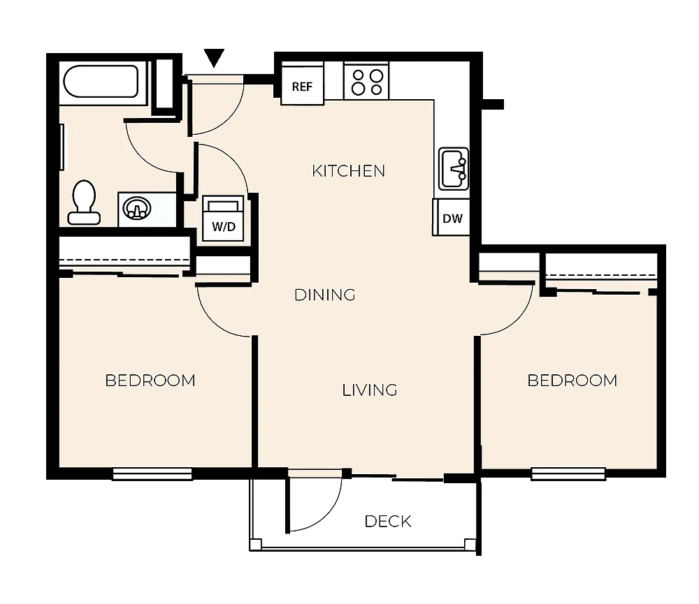 Floor plan 2 Bed 1 Bath (B1)
