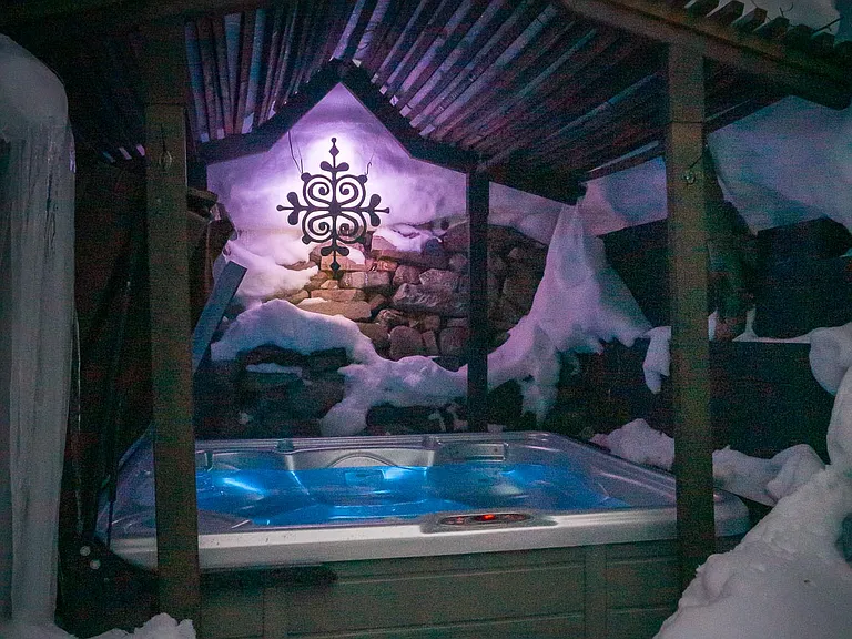 Private spa grotto in backyard.