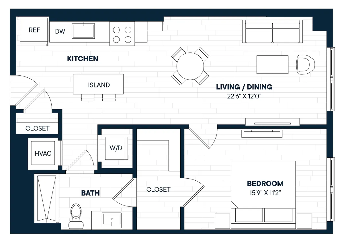 Floor plan 1 Bed 1 Bath-A12