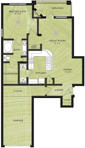 Floor plan A8: 1 Bed 1 Bath