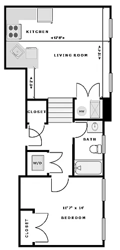 Floor plan 1 Bed 1 Bath Apt 406