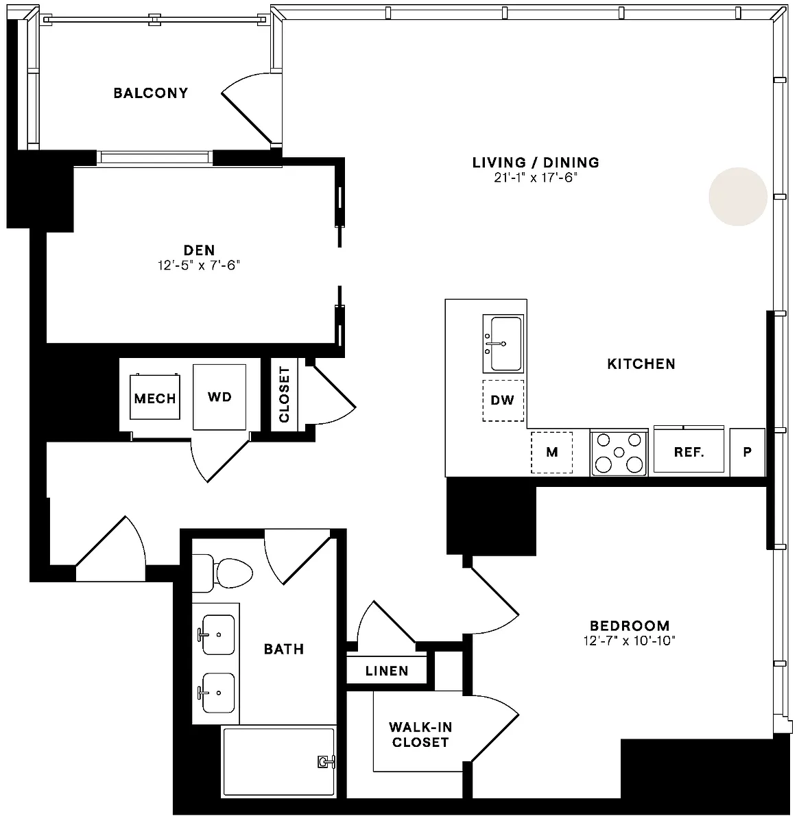 Floor plan 1 Bed/1 Bath Den-1C