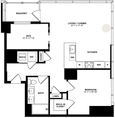 Floor plan 1 Bed/1 Bath Den-1C