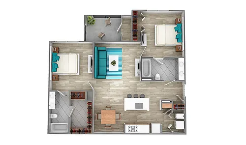 Floor plan Two Bedroom Two Bath (969 SF)