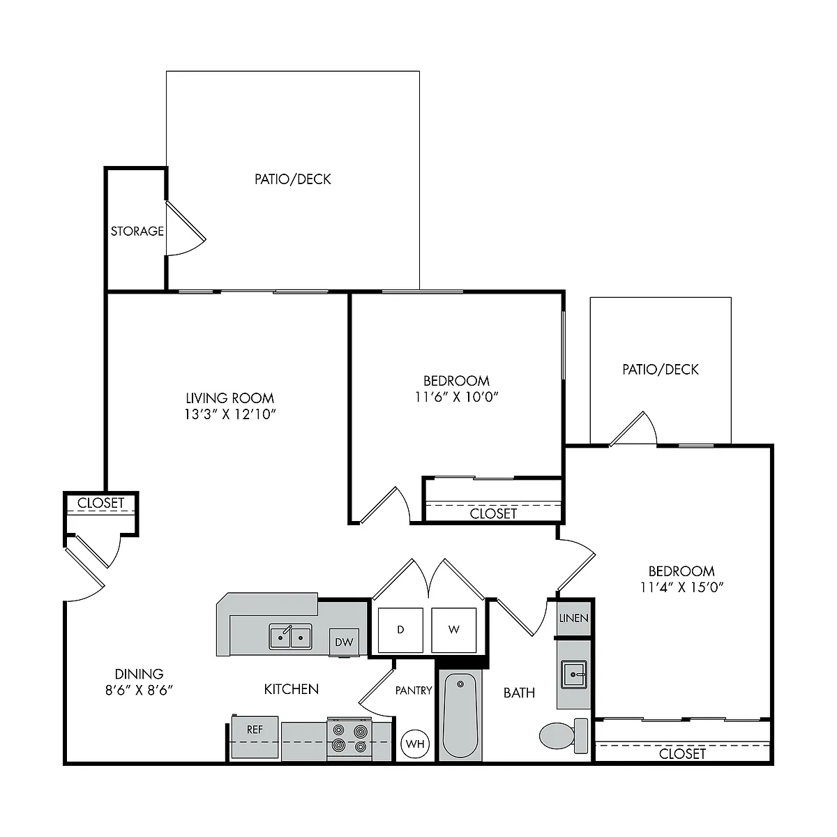 Floor plan Two Bed, One Bath