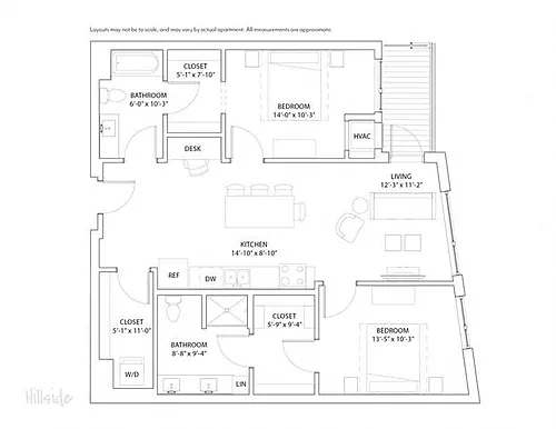 Floor plan 2 Bed 2 Bath Hillside