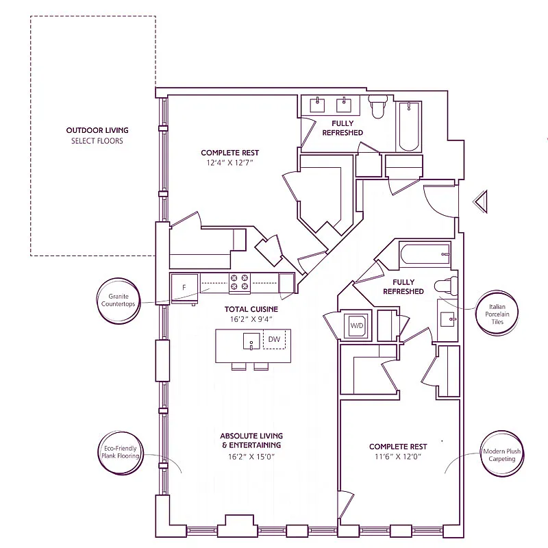 Floor plan 2 Bed - 2 Bath | B21