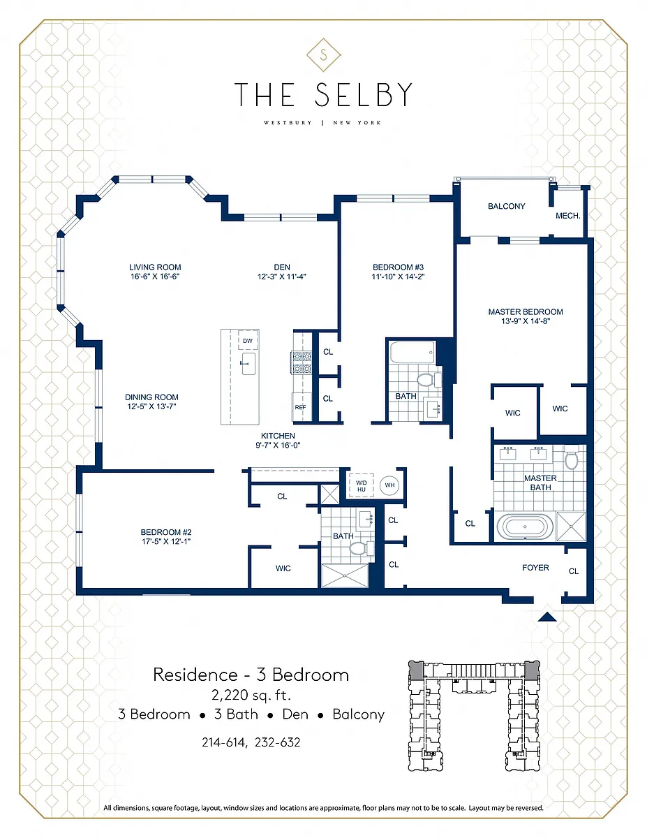 Floor plan 3 Bed - 3 Bath - Den - Balcony