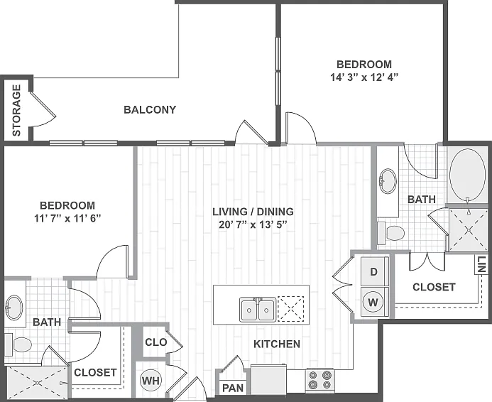 2 Bedroom 22C Floorplan Diagram