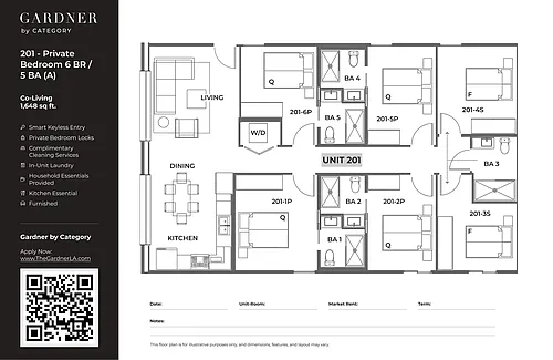 Floor plan 201 - Private Bedroom in 6 BR/ 5 BA (A)