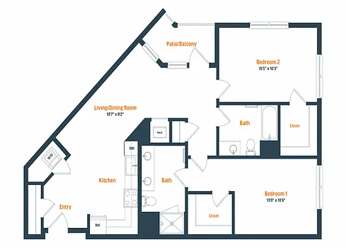 Floor plan B14 | 2 Bed | 2 Bath