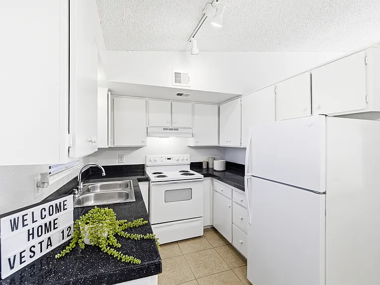 Ample kitchen cabinet space.