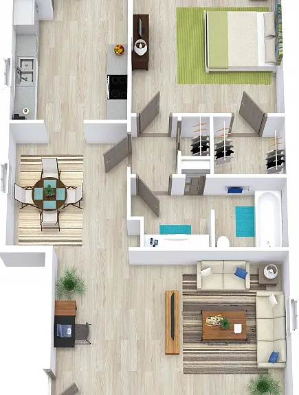 1 Bed 1 Bath 740 Floorplan Diagram