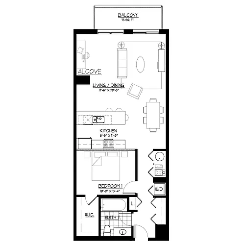 Floor plan 1 Bed 1 Bath Plus Den