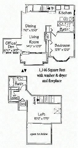 Floor plan Two Bedroom Two Bath Cor. L+D