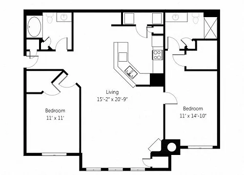 Floor plan Lincoln 2bed 2bath with Sunroom