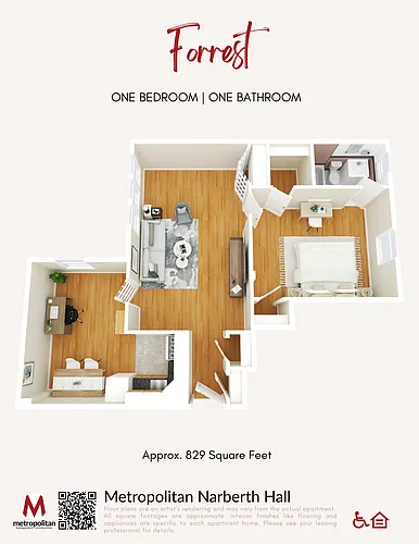 Floor plan Forrest 1 Bedroom
