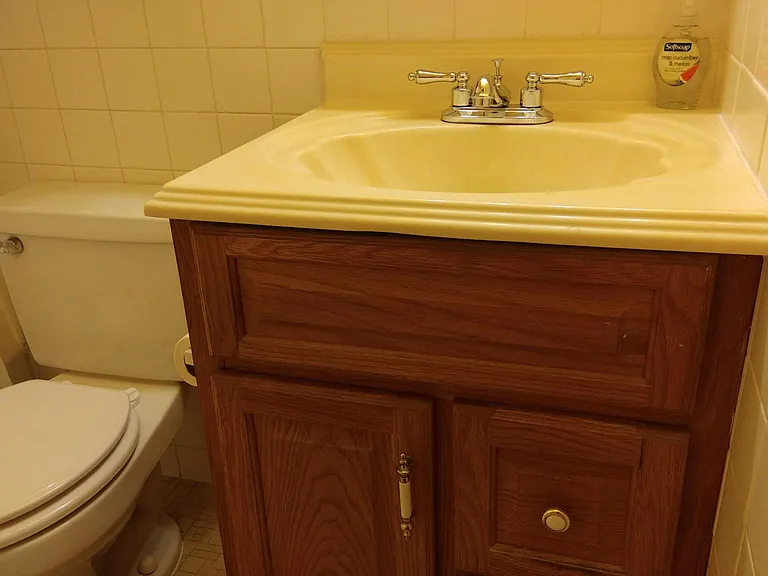 Bathroom vanity with new hardware.